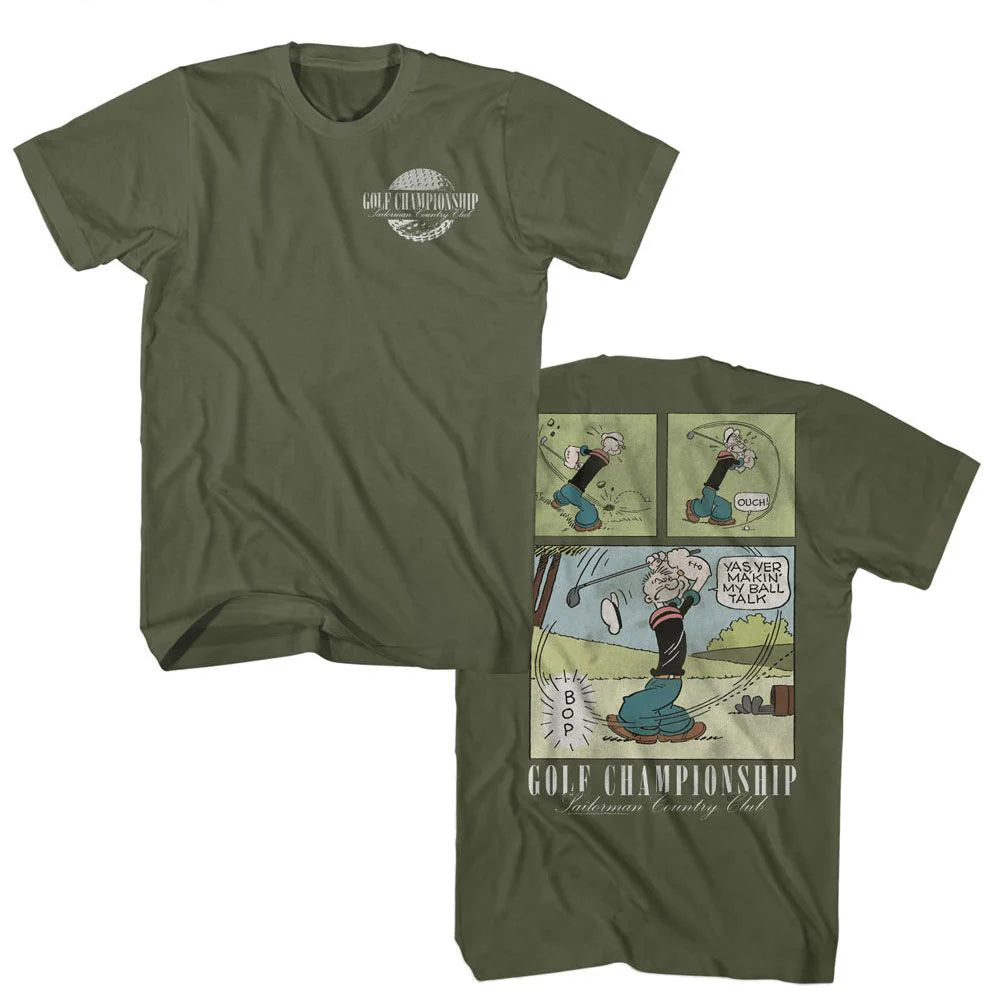 Popeye Golf Comic Front and Back Print Graphic T-Shirt